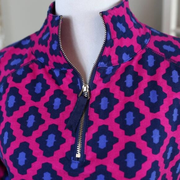 Mud Pie 1/4 Zip Pink Blue Geometric Pullover Lightweight Sweatshirt Size Small - Picture 3 of 4